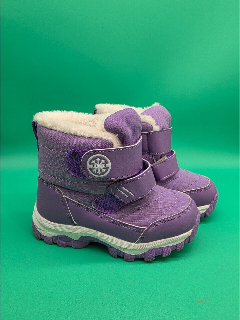 UBFEN Kids Winter Snow Boots Purple Faux Fur Hook & Loop EU 28 Waterproof